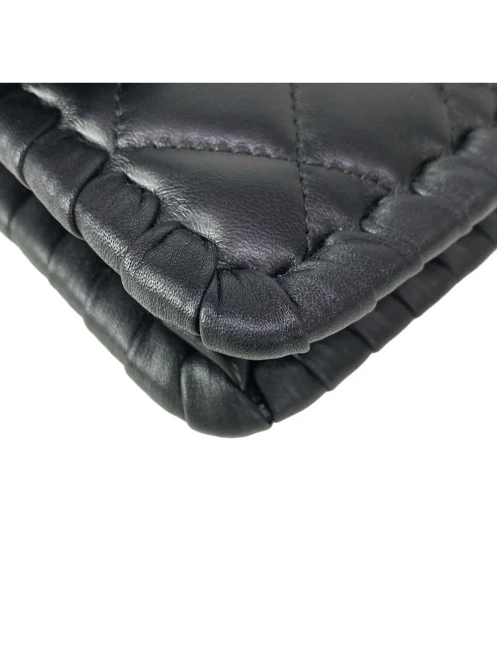 Chanel Wallet Quilted Black Chain Gold Coin Charm Braided Metal Lambskin